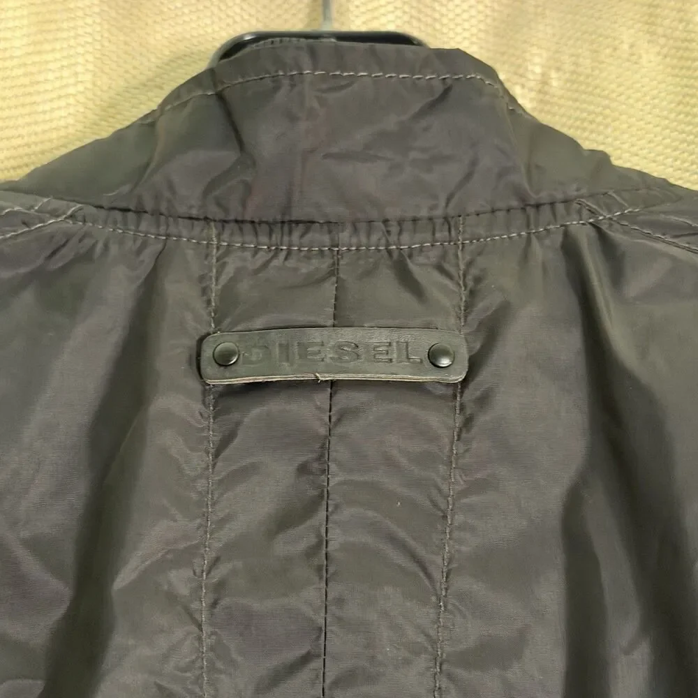 VTG Diesel Technical Nylon Flight Jacket Packable Windbreaker Zip Black Men XXXL